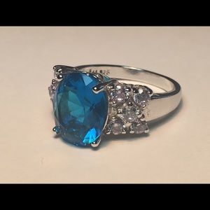 Silver plate Blue Topaz style ring, size 9